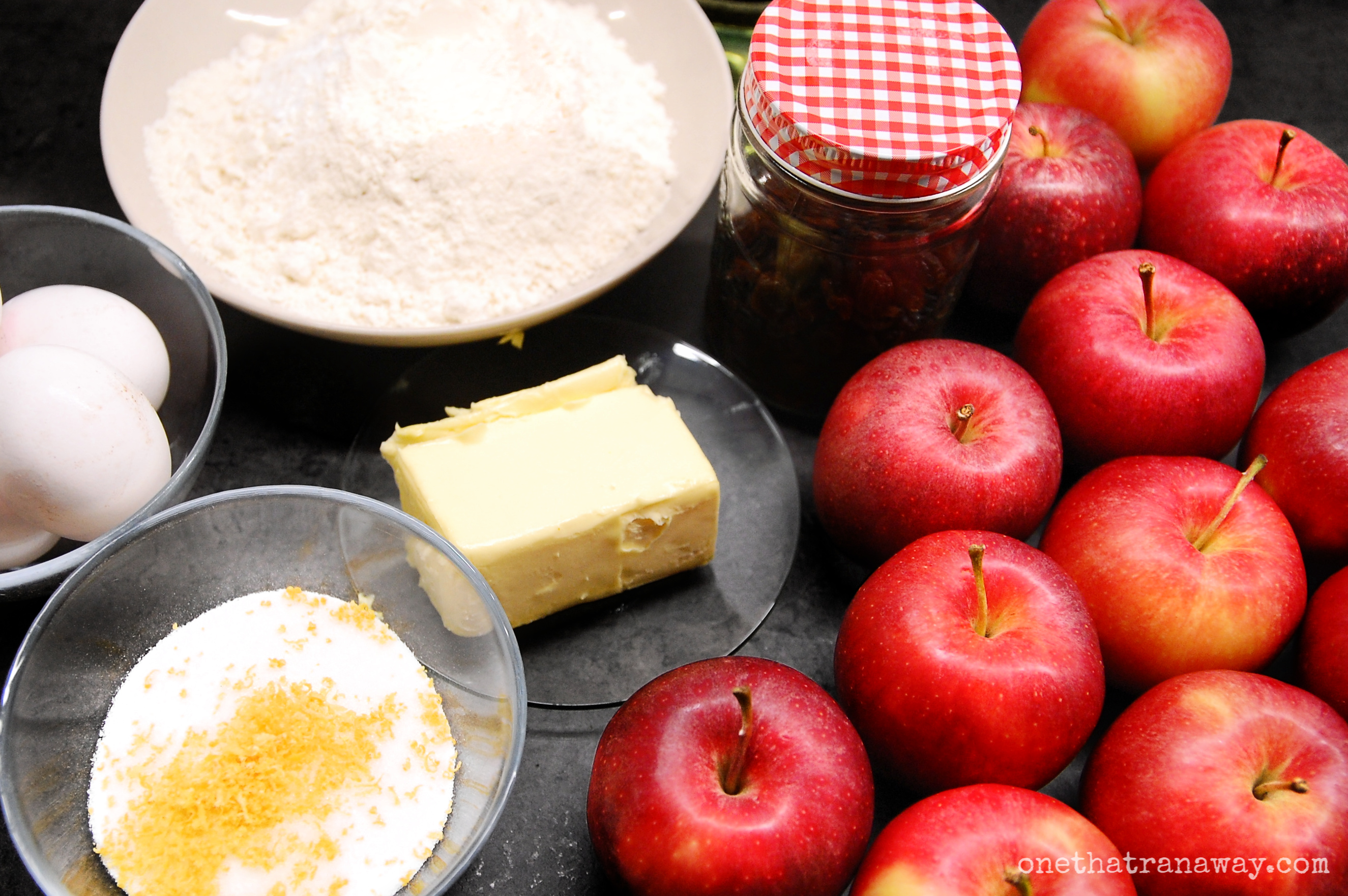 apples and ingredients for a layered apple cake